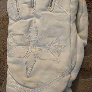 Bogner White Embroidered Leather Gloves
